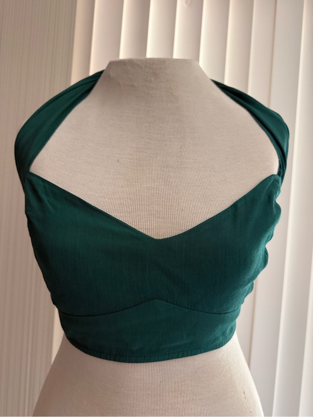 FP One Emerald Green Halter Crop Top Smocked Back Boho Festival S